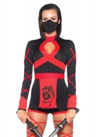 85401 3 Piece Dragon Ninja Hooded Romper Waist Sash And Face Mask X Large Black 
