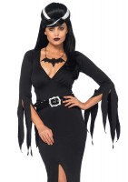 3 Piece Immortal Mistress,deep V Body Hugging Dress,belt,bat Necklace