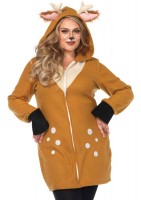 85587X Cozy Fawn, Zipper Front Fleece Dress With Ear Hood And Fawn Tail