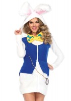 85591 Cozy White Rabbit, Zipper Front Dress With Bow Tie And Matching Tail