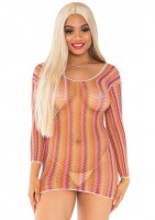 86158 Zig Zag Rainbow Net Long Sleeve Mini Dress