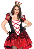 86166X 2 Piece Plus Size Royal Red Queen Satin Dress And Crown Headpiece