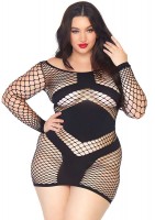 Diamond Net Long Sleeved Mini Dress With Opaque Panel Accents Plus Si Black