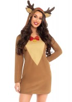 86657 Reindeer Long Sleeve T Shirt Dress With Antler Hood