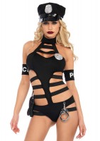 6 Piece Undercover Cop,halter Bodysuit,arm Bands,toy Walkie Talkie,toy Handcuffs
