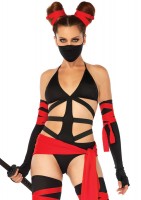 86693 6 Piece Killer Ninja, Bikini Bodysuit, Thigh Highs, Arm Warmers, Waist Sas