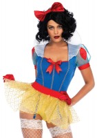 86701 3 Piece Sexy Miss Snow, Romper With Stay Up Collar, Garter Skirt With Over