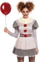 86729 2pc Creepy Clown, Includes Striped Dress With Pom Pom Accents And Lace Nec