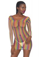 86795 Rainbow Fishnet Long Sleeved Mini Dress