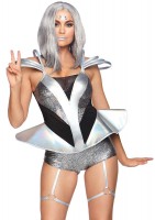 86852 Space Cadet, Features Iridescent Garter Romper With Holographic Ufo Skirt 