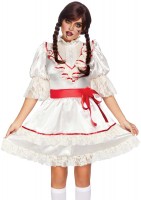 86867 Haunted Doll, Features Satin Lace Trimmed Antique Doll Dress With Attached