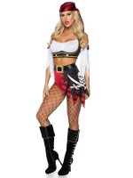 86906 4 Pc Wicked Pirate Wench, Includes Peasant Top With Chain Accent, Tattered