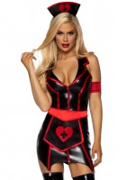 86926 4 Pc Naughty Nurse, Includes Zip Up Wet Look Garter Dress, Heart Apron, Ar
