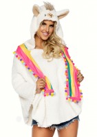 86945 Llama Poncho, Features Plush Poncho With Pom Pom Tassel Wrap And Llama Fac