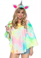 86947 Unicorn Poncho, Features Tie Dye Poncho With Fur Mane And Tail And Unicorn