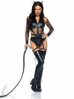 86994 3 Pc Criminal Kitty, Includes Cut Out Zip Up Bodysuit With Snap Crotch, Be