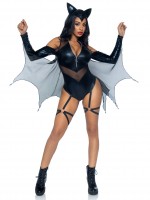 87074 2 Pc Midnight Bat, Includes Zip Up Garter Bodysuit With Snap Crotch, Attac