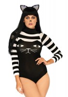 89204 Nylon Spandex Striped Cat Bodysuit With Snap Crotch
