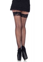 Lycra Back Seam Fishnet With Silicone Lace Top