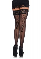 Stay Up Lace Top Sheer Thigh Highs With Faux Lace Up Backseam