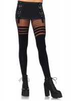 Seamless Opaque Faux Thigh High Pantyhose W Striped Fishnet Thigh