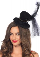 Steampunk Velvet Top Hat With Chain And Feather Accent