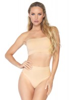NK003 2 Pc Seamless Opaque Microfiber Ribbed Bandeau Top And High Waist Brief