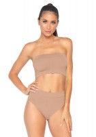 NK003 2 Pc Seamless Opaque Microfiber Ribbed Bandeau Top And High Waist Brief