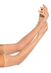 2038 Rhinestone Fishnet Opera Length Gloves