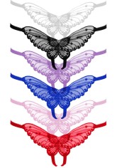 Butterfly Crotchless Panties With Pearl Sequin Detail - Black - SPECIAL