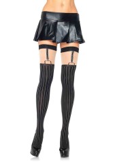 6321 Spandex Opaque Pinstriped Suspender Thigh Highs