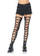 6914 Wet Look Footless Lace Up Thigh Highs With Oversized Grommets