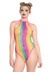 81556 Rainbow Striped Halter Bodysuit With Snap Crotch