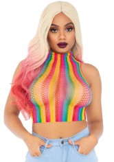 81610 Rainbow Net High Neck Crop Top