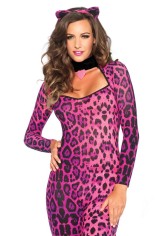 3 Piece Pretty Pink Pussycat Keyhole Catsuit With Tail Choker Headband