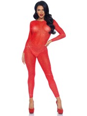 85636 Sheer Rhinestone Catsuit