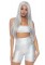 3776 2 Pc Holographic Metallic Spandex Bandeau And Bike Shorts