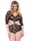 Floral Lace Deep V Cut Out Teddy With Full Back Panty Plus Si Black