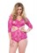 Floral Lace Deep V Cut Out Teddy With Full Back Panty Plus Si Fuchsia