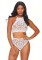 81552 2pc Crochet Lace Halter Crop Top With Strappy Back Detail And Matching Hig