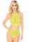 81552 2pc Crochet Lace Halter Crop Top With Strappy Back Detail And Matching Hig