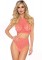 81552 2pc Crochet Lace Halter Crop Top With Strappy Back Detail And Matching Hig