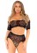81606 2 Pc Daisy Lace Crop Top With Cuff Sleeves And Lace Up High Waist Panties