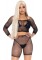 81608 2 Pc Rhinestone Fishnet Long Sleeve Crop Top And Biker Shorts