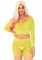 81608 2 Pc Rhinestone Fishnet Long Sleeve Crop Top And Biker Shorts