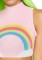 Rainbow High Neck Mesh Crop Top With Zipper Back