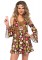 85610 2 Piece Starflower Hippie, Cold Shoulder Floral Fringe Dress, Flower Headb