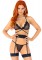 86154 3 Pc Lace Trimmed Sheer Wrap Around Bikini Top, G String, And Matching Gar