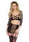 3 Piece Industrial Net And Lace Long Sleeved Crop Top, G String Panty, And Match