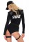5 Piece Swat Team Babe,bodysuit,belt,leg Garter,toy Walkie Talkie And Hat